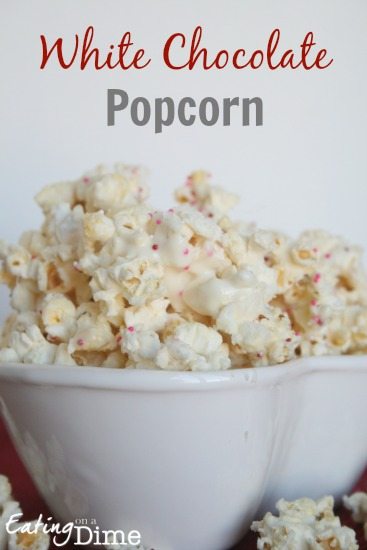 White Chocolate Popcorn - Easy and frugal to make as a dessert!