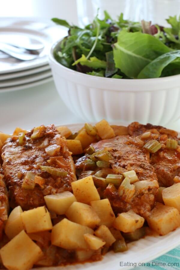 Cowboy Crockpot Pork Chops Recipe is packed with amazing flavor. You will love how quick and easy Slow cooker pork chops and potatoes comes together. The potatoes and pork chops are so yummy! Try Cowboy slow cooker pork chops recipe. Cowboy pork chops is the best dinner. Cowboy pork chops dinner recipe is so simple. 
