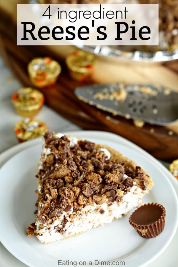 This Peanut Butter Reese’s Pie Recipe is the perfect no bake dessert. Reese's peanut butter pie recipe is delicious. Try Reese's chocolate peanut butter cup pie for an easy dessert recipe. This is the best Peanut Butter Pie easy no bake recipe. The entire family will love Reese’s Chocolate Peanut Butter Pie Recipe! #eatingonadime #pierecipes #dessertrecipes #reesesrecipes #easydesserts 