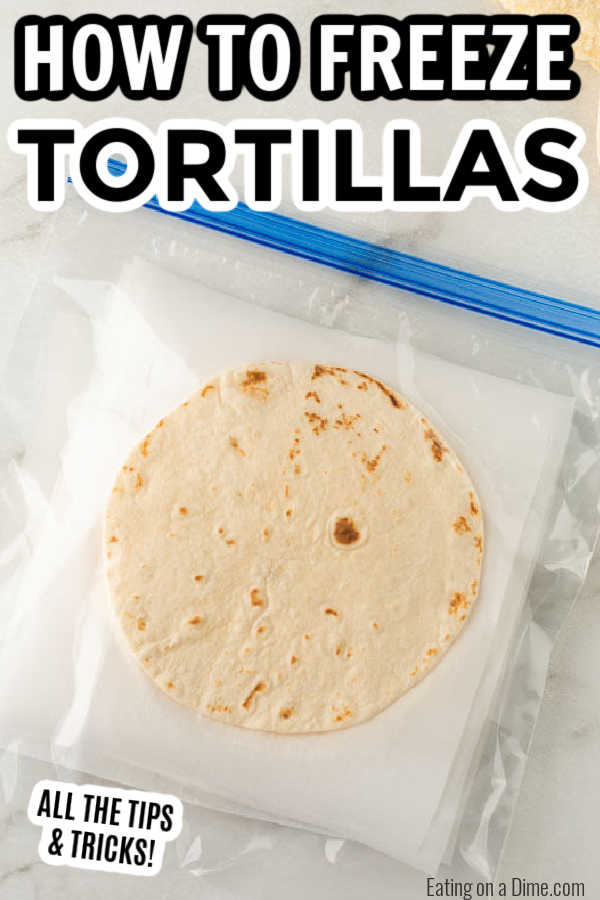 Tortillas with parchment paper in between them in a freezer bag. 