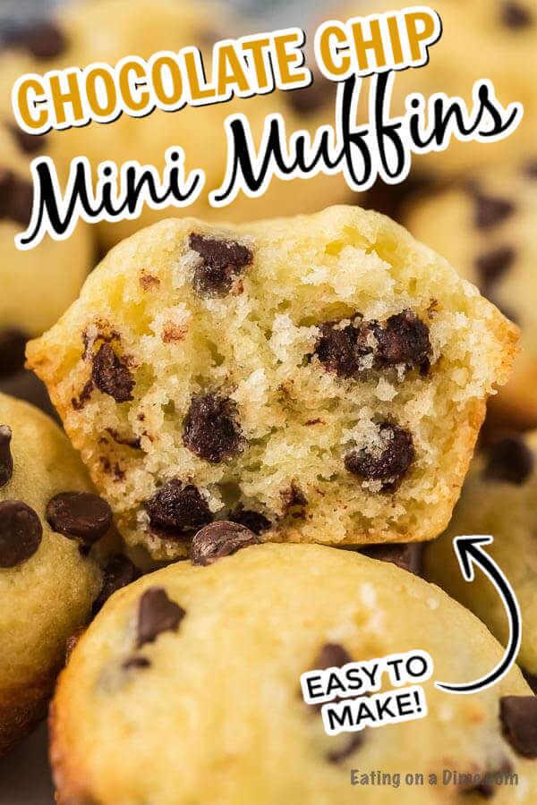 Enjoy Chocolate chip mini muffins recipe for breakfast or a delicious snack. Lots of ooey gooey chocolate make this a tasty treat.