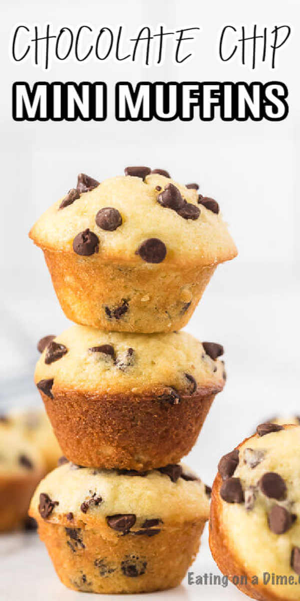 Enjoy Chocolate chip mini muffins recipe for breakfast or a delicious snack. Lots of ooey gooey chocolate make this a tasty treat.