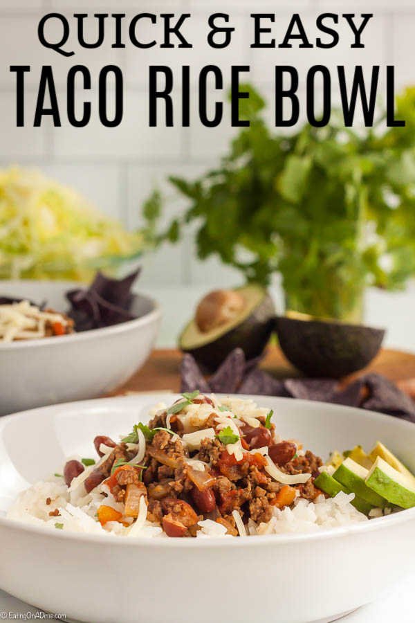 Taco bowl recipe only takes a few easy ingredients and 30 minutes to prepare. Make this taco rice and everyone can choose their favorite toppings!