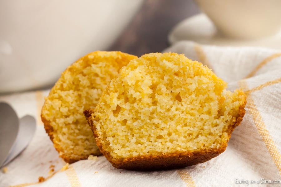 corn muffin sliced in half