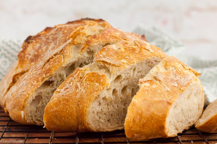 Artisan Bread sliced on a cooling rack