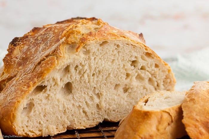 Artisan Bread sliced on a cooling rack