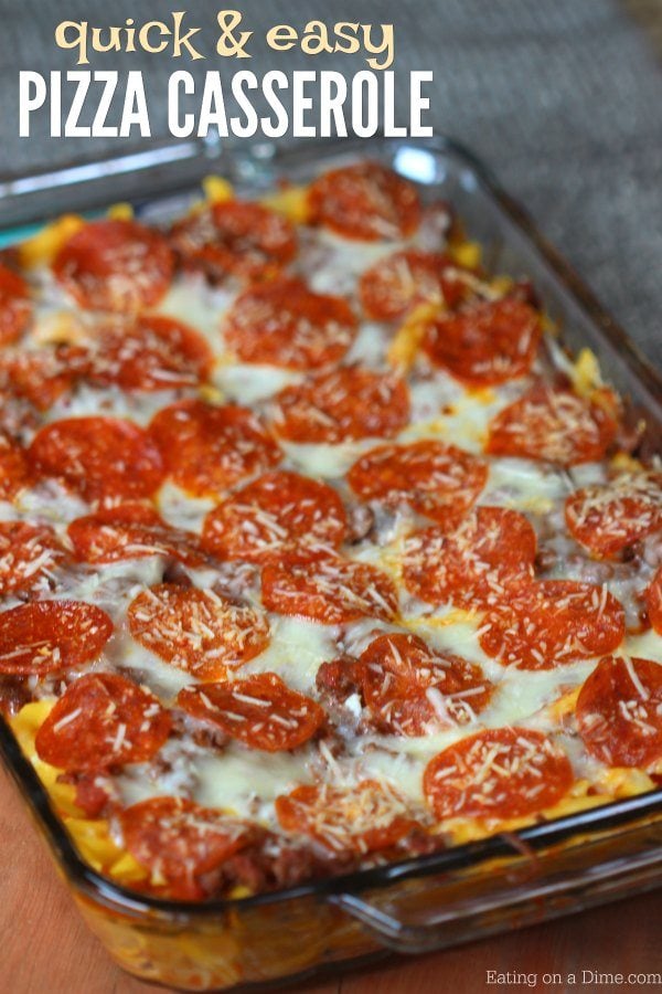This easy pizza casserole recipe is a family pleaser! An Easy casserole recipe. Plus this pizza pasta casserole is an easy freezer meal. Try it today! 