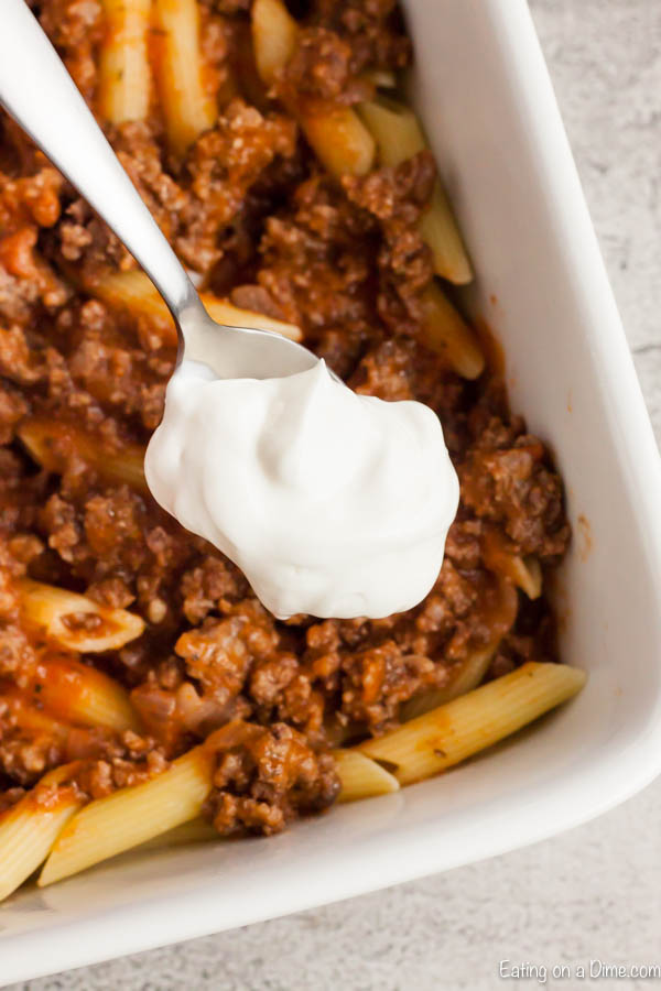 Easy Pasta Bake comes together in minutes with lots of hearty beef, cheese and more. This is freezer friendly, inexpensive and all around a great meal! 