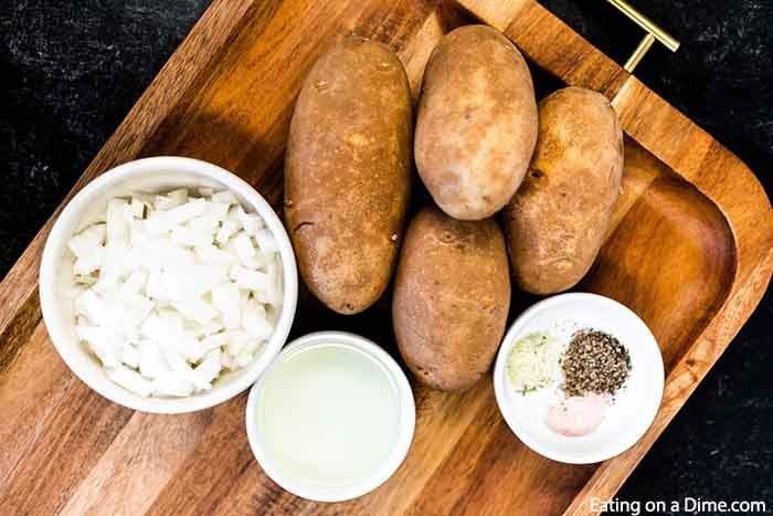 Ingredients needed - potatoes, oil, onion, salt and pepper, spices