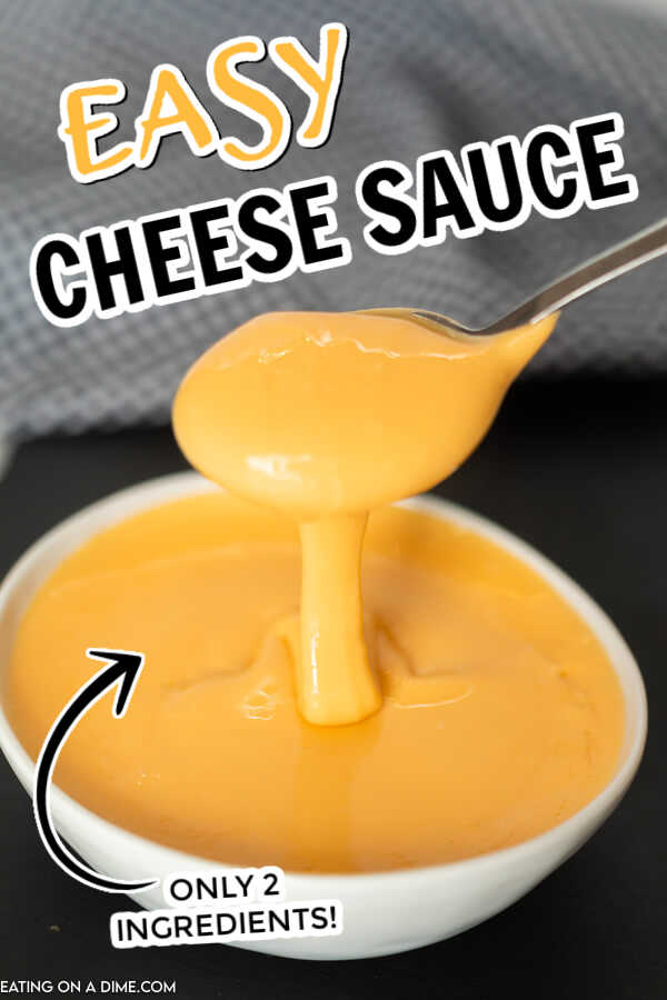 Learn how to make an easy American Cheese Sauce that is low carb with no flour and is perfect for broccoli and for pretzels. This quick and easy cheese sauce is great for fries and for veggies! You are going to love this melted easy cheese sauce for broccoli recipe with only 2 ingredients! #eatingonadime #cheesesaucerecipes #easyrecipes 