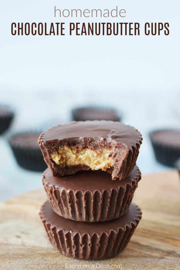 Close up image of peanut butter cups stacked.