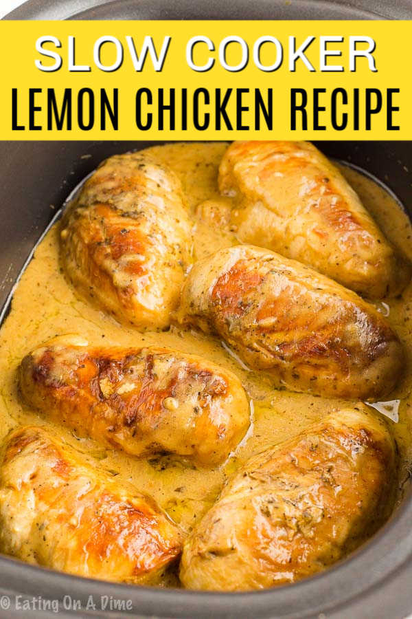 Crockpot lemon chicken is so light and refreshing for a great meal. The creamy lemon sauce is delicious over the chicken and pasta for an easy dinner idea. 