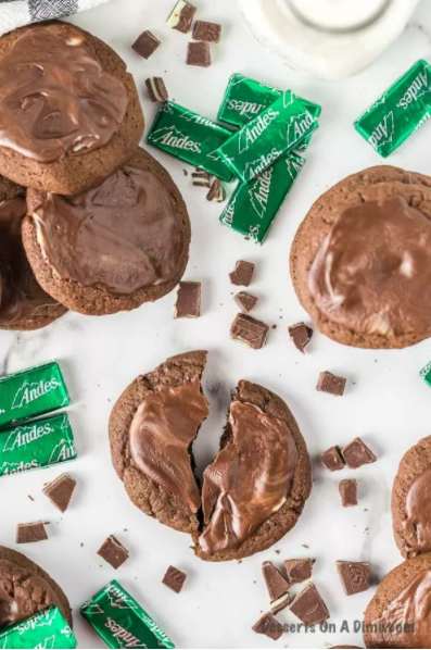 PIcture of andes mints cookies surrounded by andes candy.