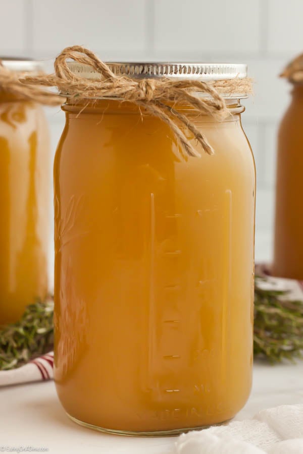 Mason jars of chicken stock