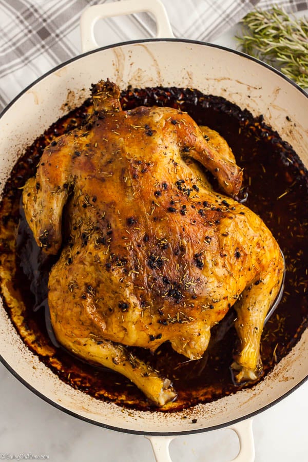 Roasted chicken in a large pot