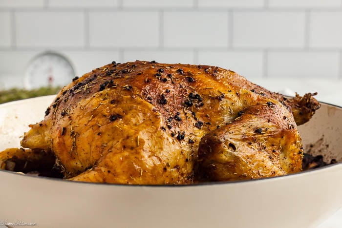 Roasted chicken in a large pot