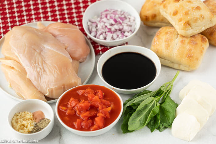 Picture of Ingredients: chicken, onion, diced tomatoes, seasoning, basil, balsamic vinegar. 