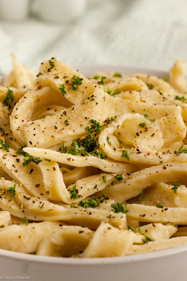 Homemade Noodles sprinkled with fresh herbs. 