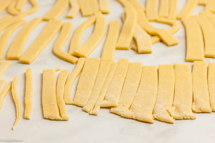 Dough cut into egg noodles