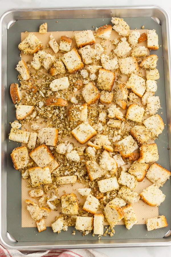 Place bread cubes on a baking sheet