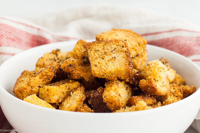 Homemade croutons in a bowl