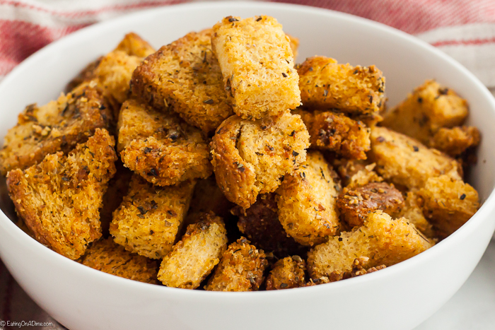 Homemade croutons in a bowl