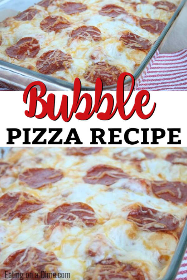 This bubble up pizza recipe is a quick and easy pizza recipe. The entire family even the kids will love making and enjoying this frugal bubble pizza recipe for dinner tonight. This casserole is easy to make with Pillsbury biscuits. Then you bake it with your favorite pizza toppings and this homemade pizza is ready for your family to enjoy! #eatingonadime #bubblepizzarecipe #pizzarecipes