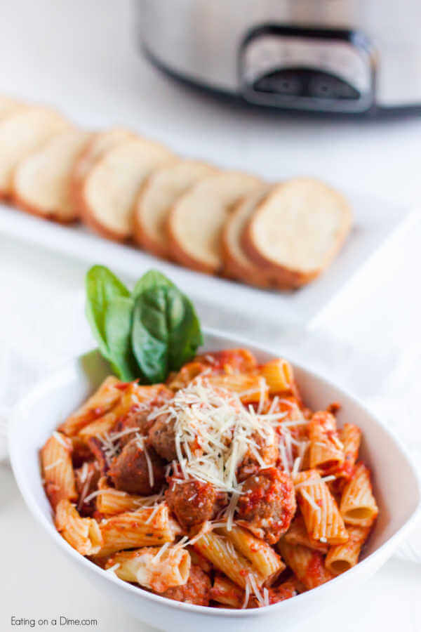 bowl of pasta and meatballs