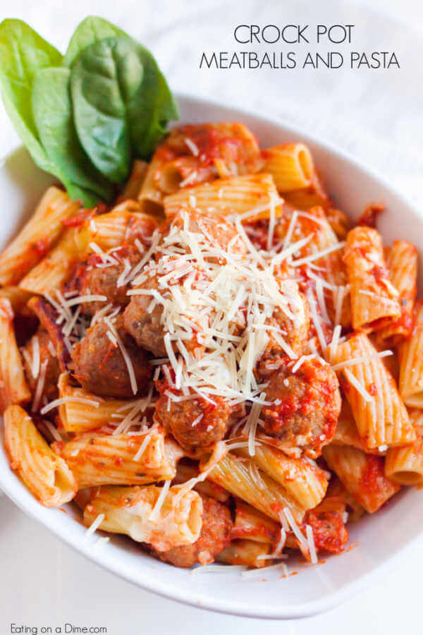 Crock pot meatballs and pasta- only 4 ingredients!