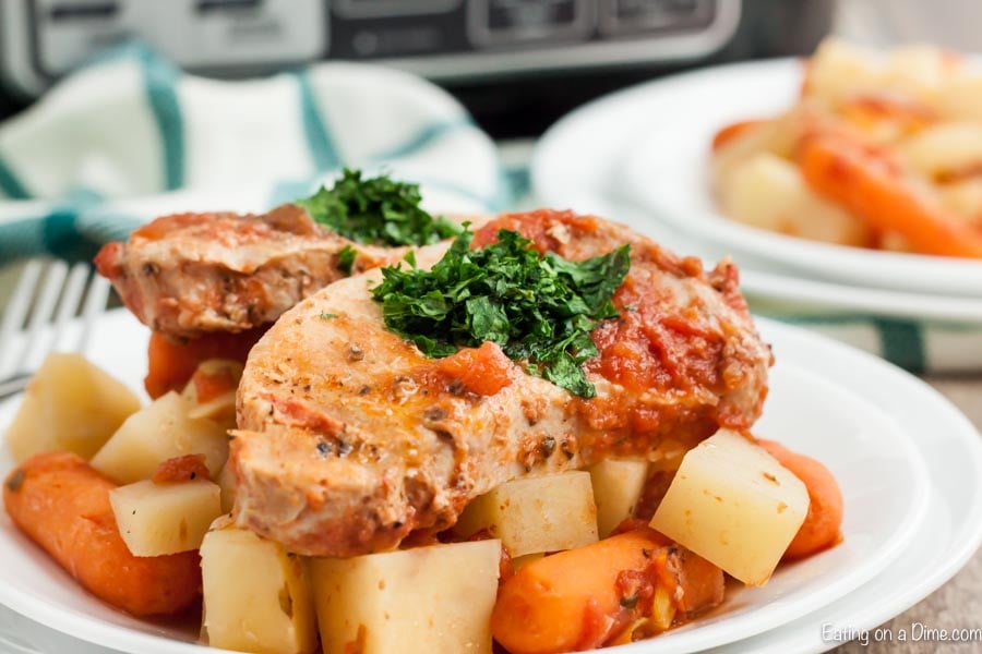 Crock Pot Pork Chops and Potatoes on a plate