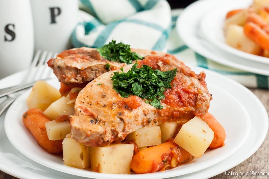 Crock Pot Pork Chops and Potatoes on a plate