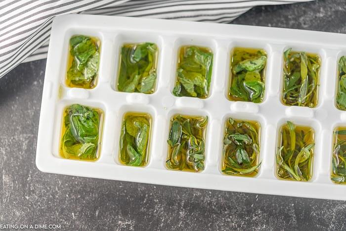 photo of ice tray with herbs and olive oil