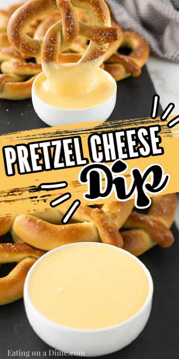 This is an easy cheese sauce for pretzels. This pretzel cheese dip sauce is simple to make with just a few ingredients. This is the best pretzel cheese sauce recipe! #eatingonadime #pretzelcheesesauce #pretzelcheesedip #cheesedip 