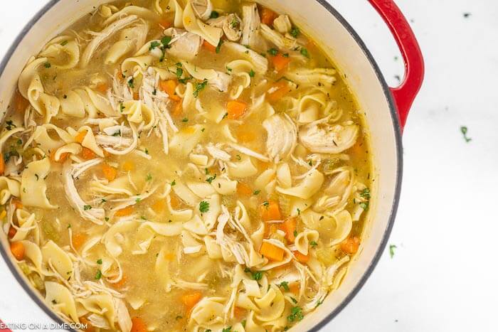 Enjoy Panera bread chicken noodle soup at home for a fraction of the price and save time too.  We love it with grilled cheese for a quick meal. 