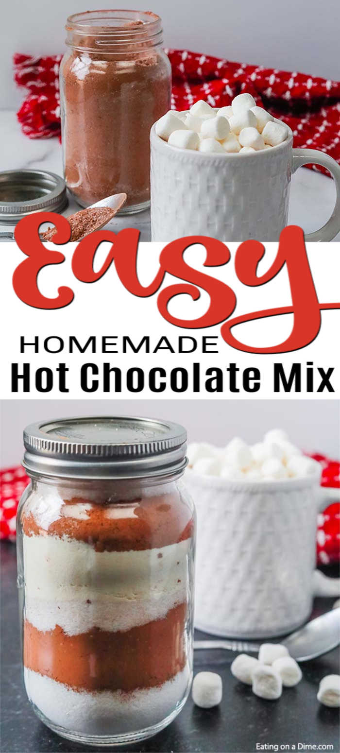You are going to love this homemade hot chocolate mix recipe that you can easily store in a jar. I always have this in my pantry and it’s great to give this Instant Hot Chocolate mix as a gift as well. I hope you enjoy this DIY hot cocoa mix. #eatingonadime #hotchocolatemix #giftsinajar 