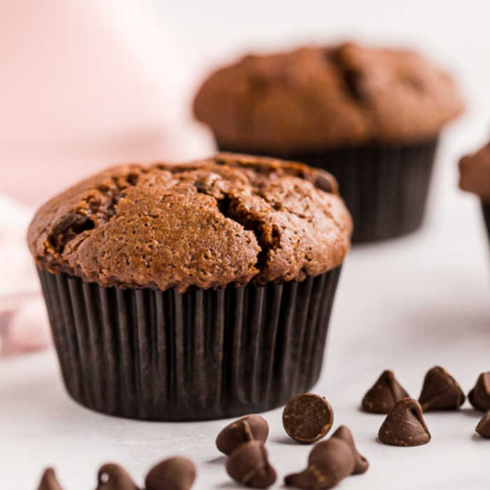 Make Double Chocolate Chip Muffins for the perfect excuse to enjoy chocolate for breakfast. Each bite is so decadent and amazing. 