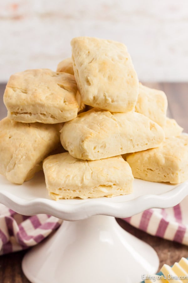 Close up image of biscuits on a white stand. 