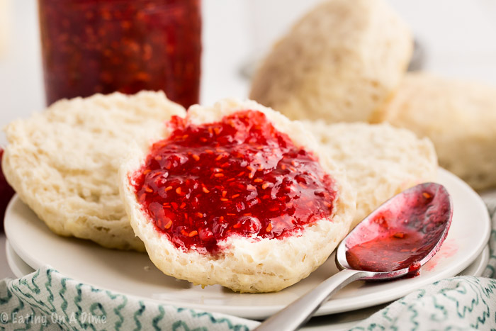It really is so easy to make Raspberry jam recipe at home. You only need 3 ingredients to enjoy homemade raspberry jam. Enjoy on biscuits, toast and more!