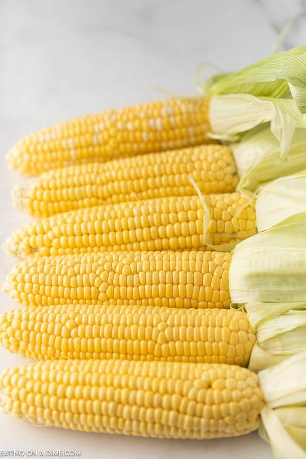 Picture of uncooked ears of corn.
