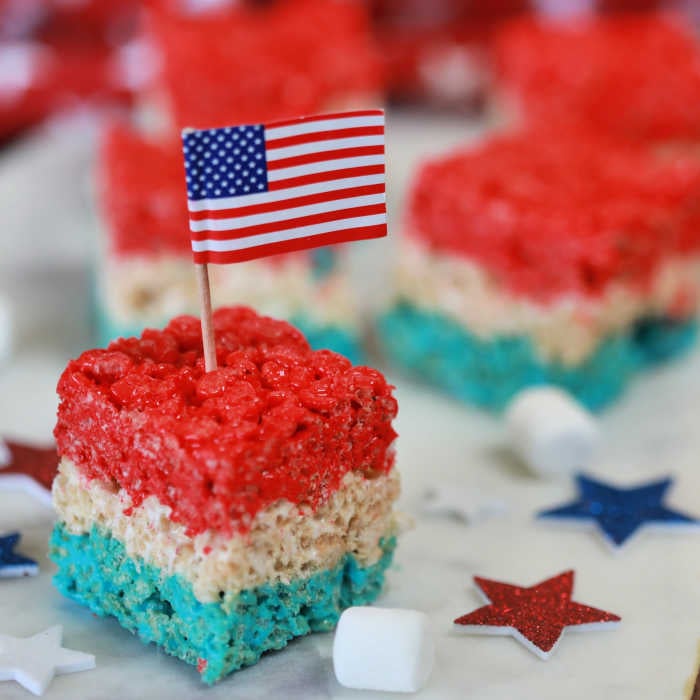 4th of July Rice Krispie Treats with fun decorations.