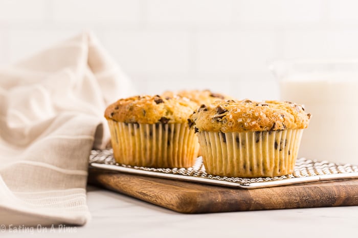 Enjoy a decadent and easy treat for breakfast when you make this Chocolate chip muffin recipe. Throw this together in minutes for tasty muffins.