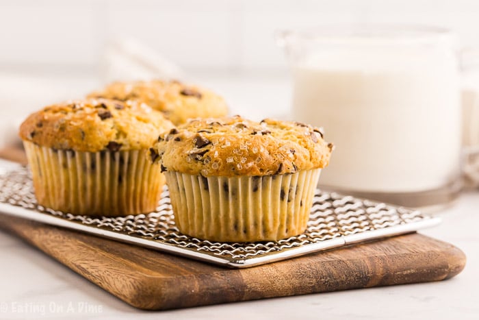 Enjoy a decadent and easy treat for breakfast when you make this Chocolate chip muffin recipe. Throw this together in minutes for tasty muffins.