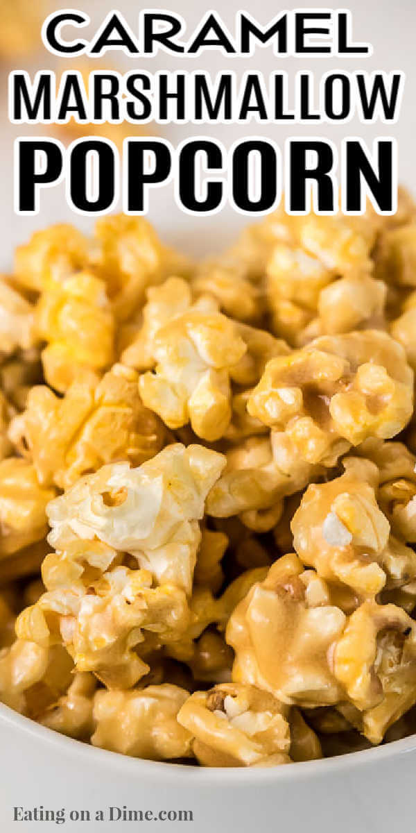 Make this caramel marshmallow popcorn recipe for a fun afternoon snack! Marshmallow caramel popcorn is easy, fast, and fabulous!