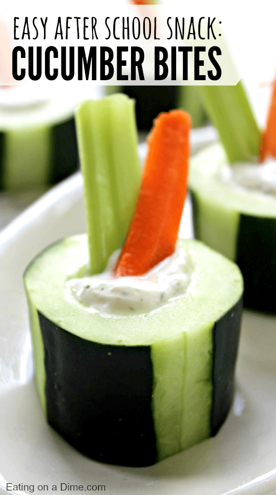 If you want a fun appetizer recipe, you have to try these easy cucumber bites. This fun cucumber appetizer with ranch is healthy and will be a hit at your next party or get together! #eatingonadime #appetizerrecipes #cucumberrecipes 