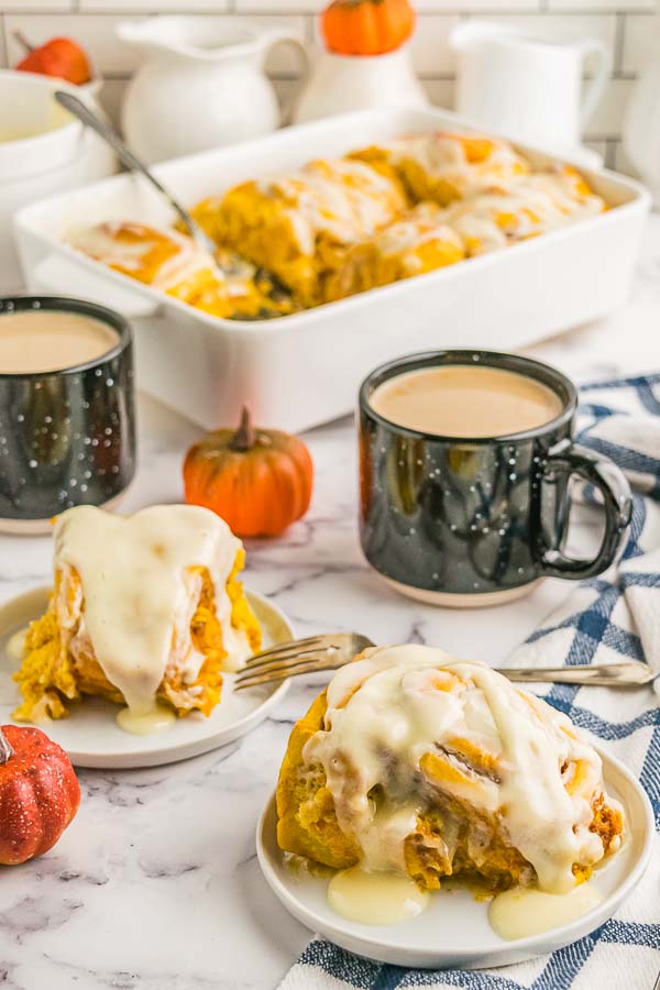 Nothing says crisp fall morning better then the smell of Pumpkin Cinnamon Rolls baking in the oven.  Enjoy this delicious treat for a tasty breakfast.