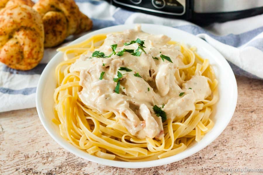 Chicken Alfredo on a plate