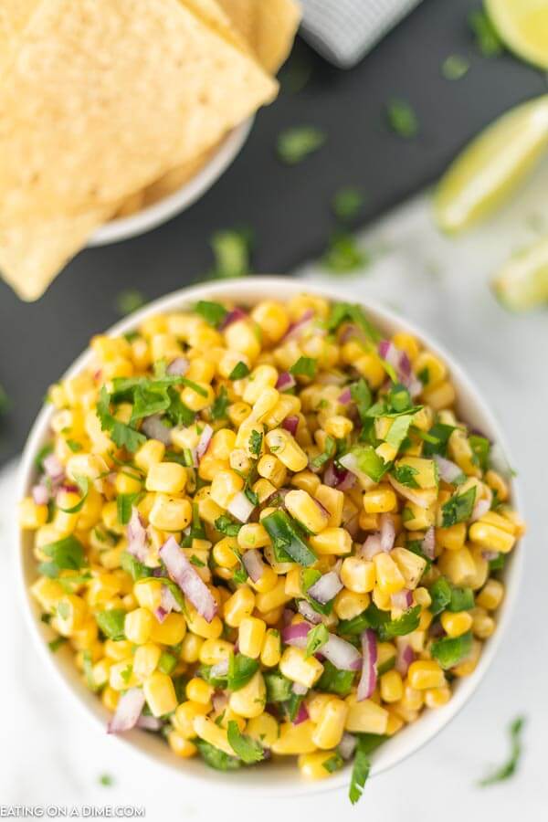 Chipotle corn salsa is super easy to make and tastes so fresh and delicious. Serve with grilled chicken, shrimp or eat as a snack. 