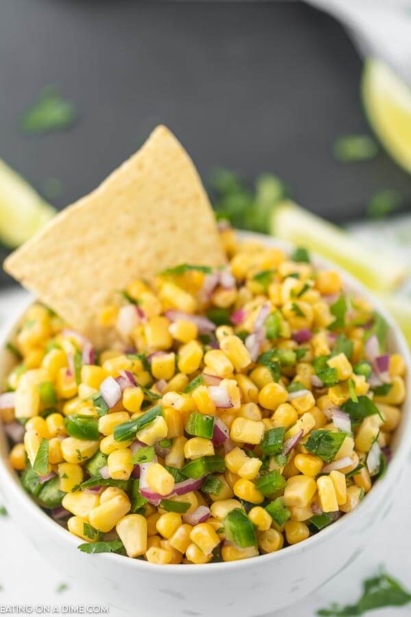 Chipotle corn salsa is super easy to make and tastes so fresh and delicious. Serve with grilled chicken, shrimp or eat as a snack. 