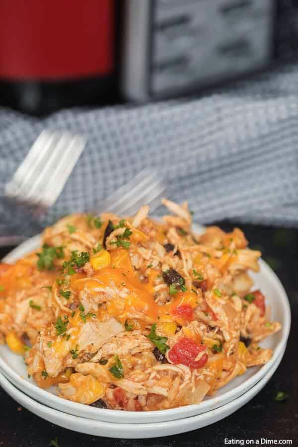 This cheesy and delicious Southwest crock pot chicken and rice recipe is so easy in the slow cooker. Come home to the best comfort food!