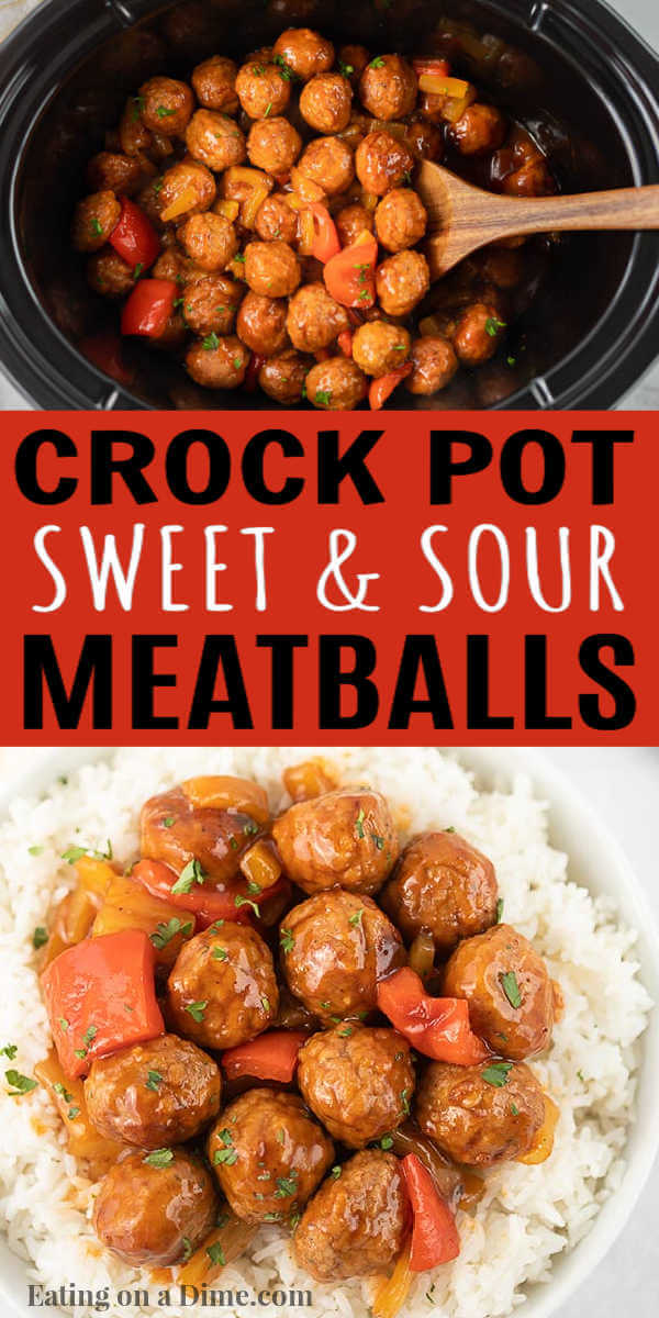 Crockpot sweet and sour meatballs are easy to make and are the best. Now here is an easy slow cooker recipe. This crockpot sweet and sour meatballs are delicious and the kids love them too! #eatingonadime #crockpotrecipes #slowcookerrecipes #sweetandsourmeatballs 